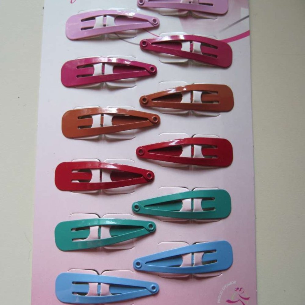 12 Goody Girls Bright & Bold Painted Metal Snap Hair Clips Blue Pink Red Orange